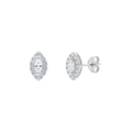 925 Sterling Silver Rhodium Plated Marquise Halo Stud Earrings