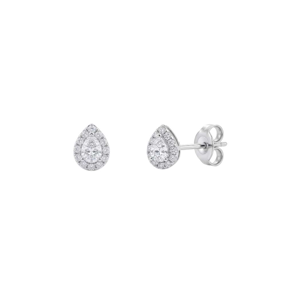 925 Sterling Silver Rhodium Plated Pear-Cut Halo Stud Earrings