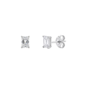 925 Sterling Silver Rhodium Plated Emerald-Cut Solitaire Stud Earrings