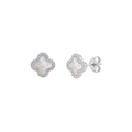 925 Sterling Silver Rhodium Plated Iridescent Clover Stud Earrings