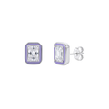 925 Sterling Silver Rhodium Plated Lavender Enamel Emerald-Cut Studs
