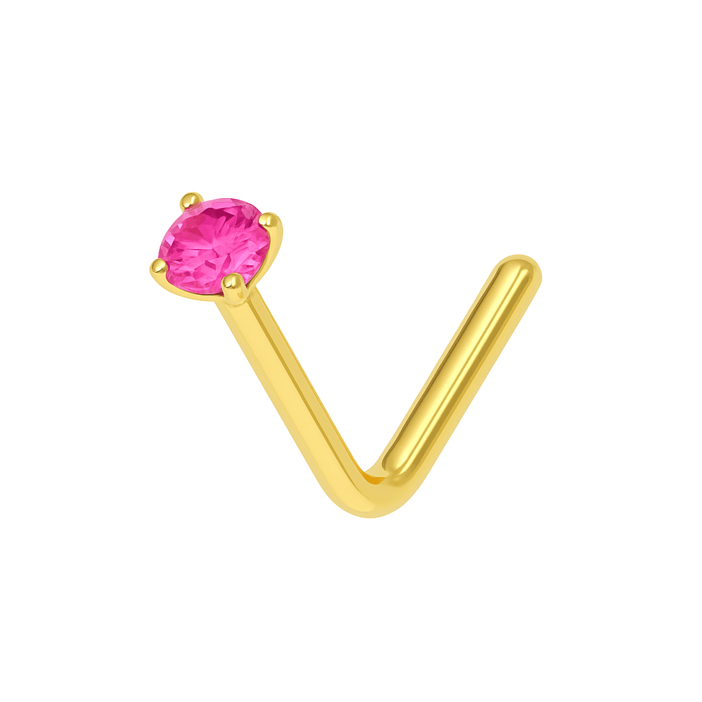 14K Gold Crystal Jewelled in Prong Setting L Bend Nose Stud