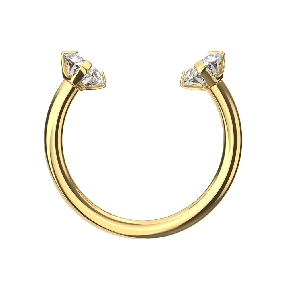 316L Surgical Steel Circular Barbell with Double Prong-Set CZ Gems
