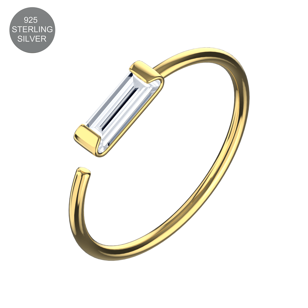 925 Sterling Silver CZ Bar Jewelled Nose Hoop Ring