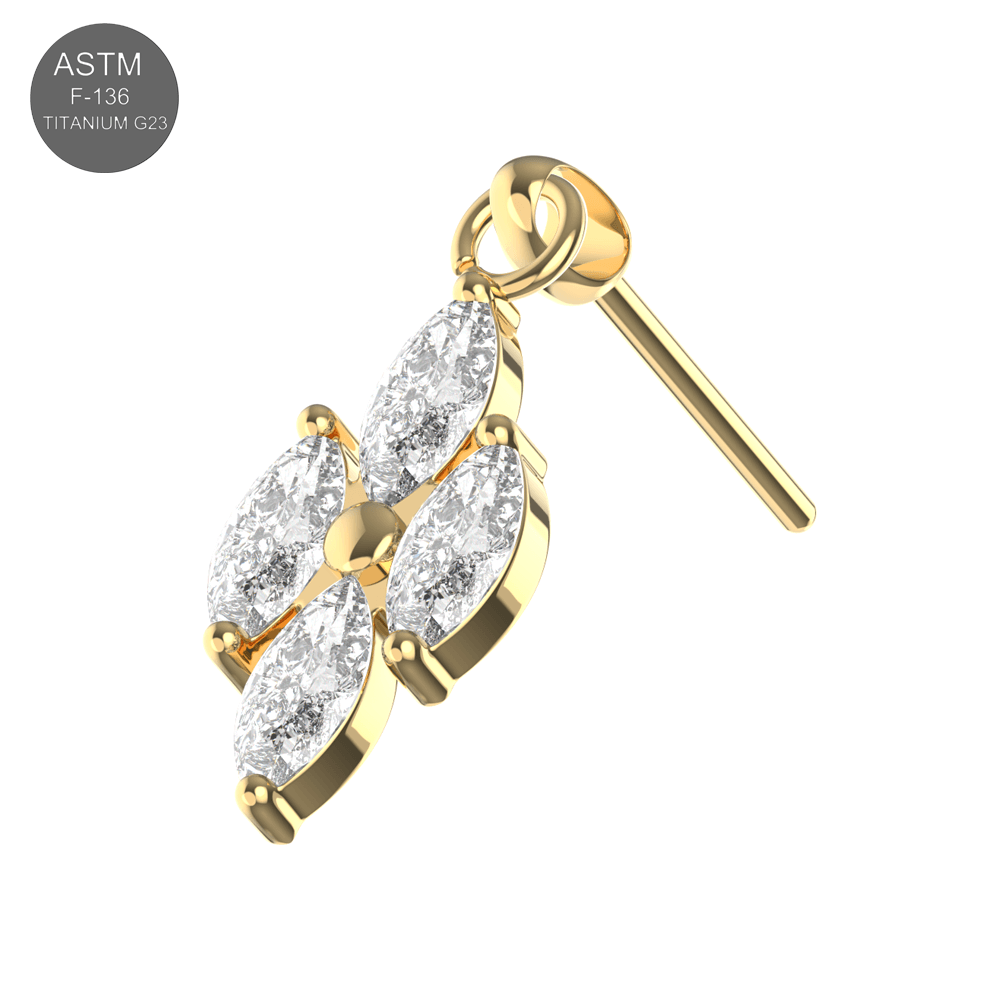 G23 Titanium 4 CZ Marquise Jewelled Hanging Threadless Pin Top