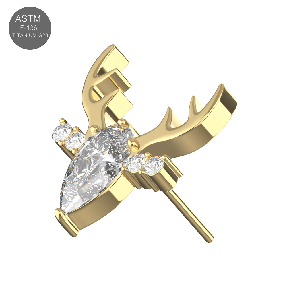 G23 Titanium Clear CZ Jewelled Deer Threadless Pin Top