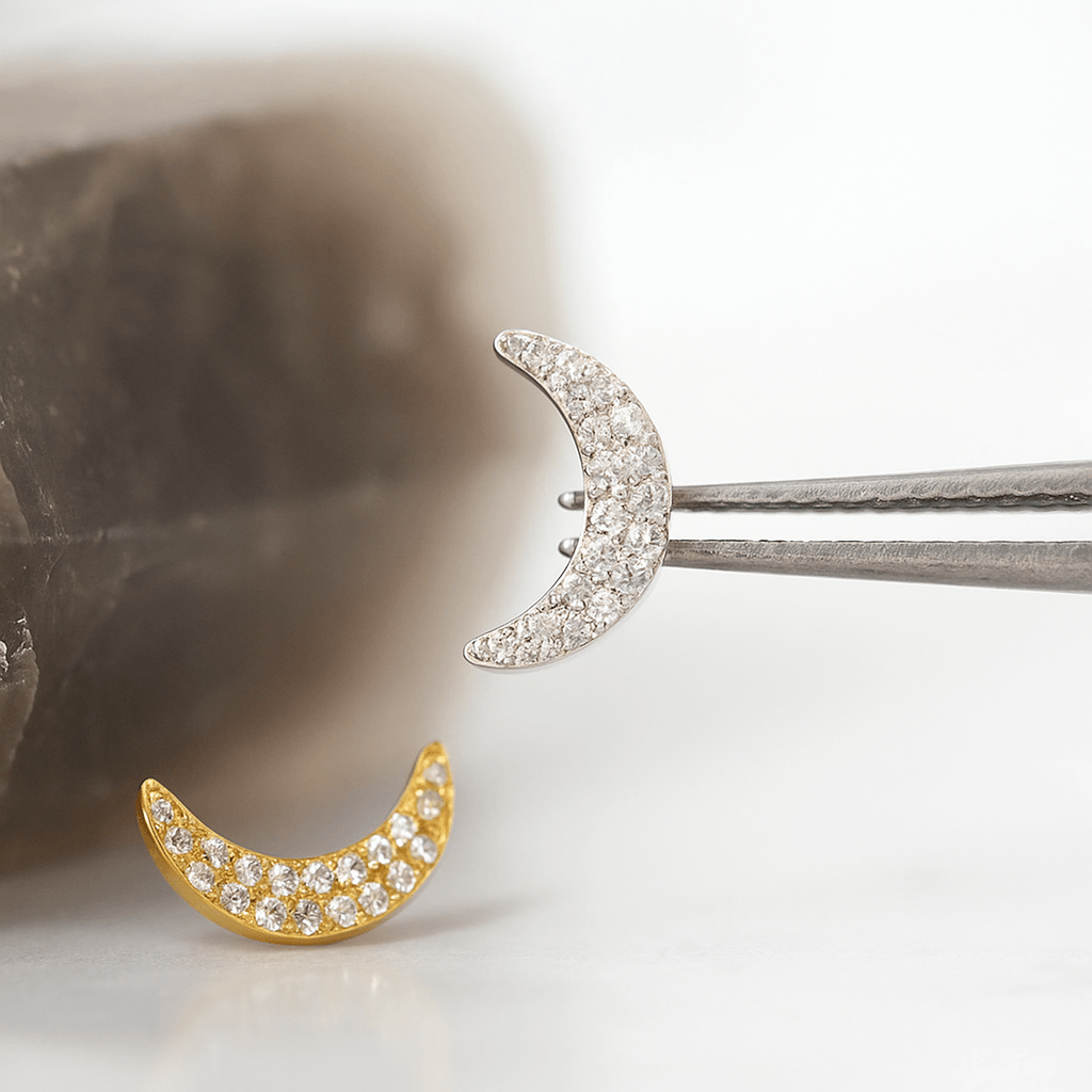 G23 Titanium CZ Jewelled Crescent Internally Threaded Flatback Stud