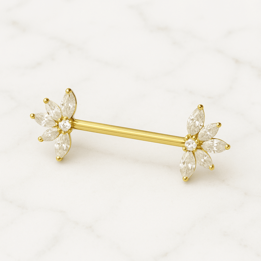 G23 Titanium Marquise CZ Jewelled Fan Threadless Push In Nipple Bar