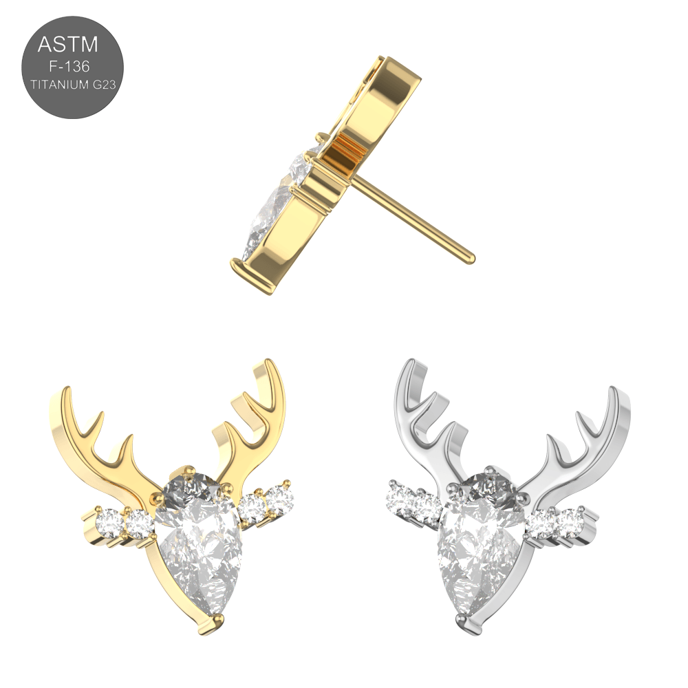G23 Titanium Clear CZ Jewelled Deer Threadless Pin Top