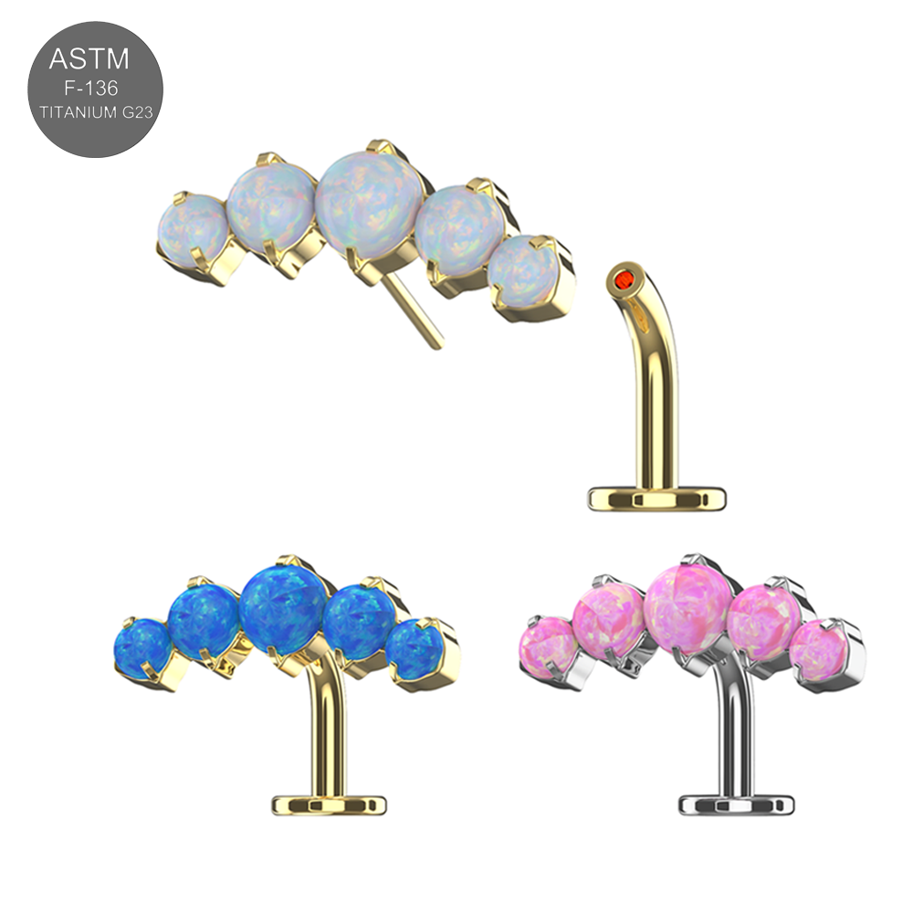 G23 Titanium Five Opal Balls Threadless Floating Belly Ring
