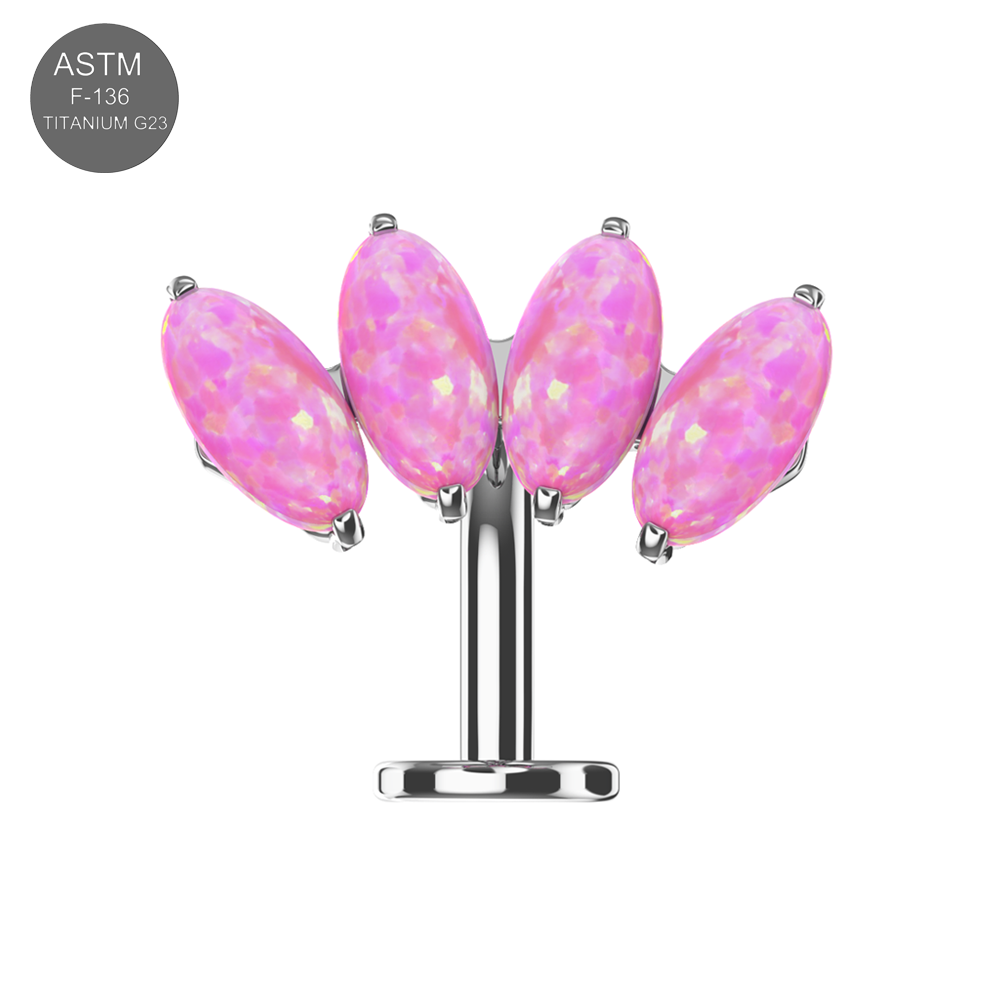 G23 Titanium Four Opal Stone Jewelled Threadless Floating Belly Ring