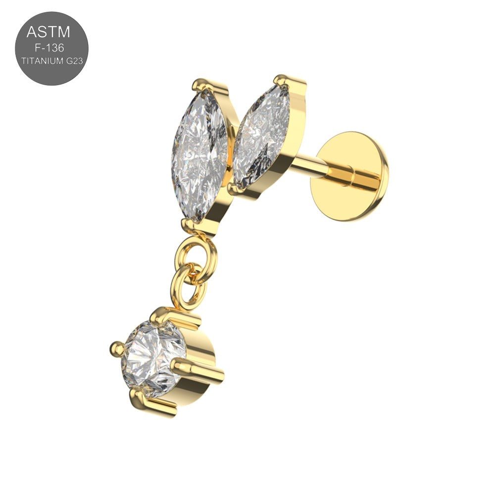 G23 Titanium Marquise & Round CZ Dangle Labret Stud