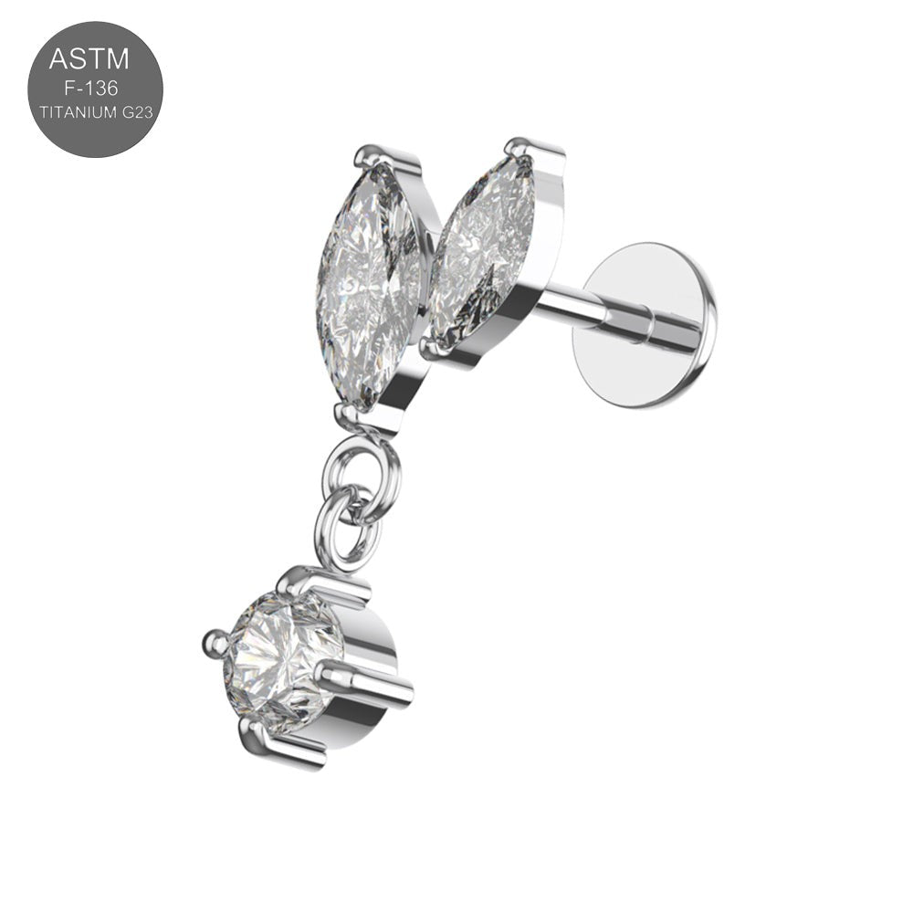 G23 Titanium Marquise & Round CZ Dangle Labret Stud