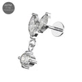 G23 Titanium Marquise & Round CZ Dangle Labret Stud