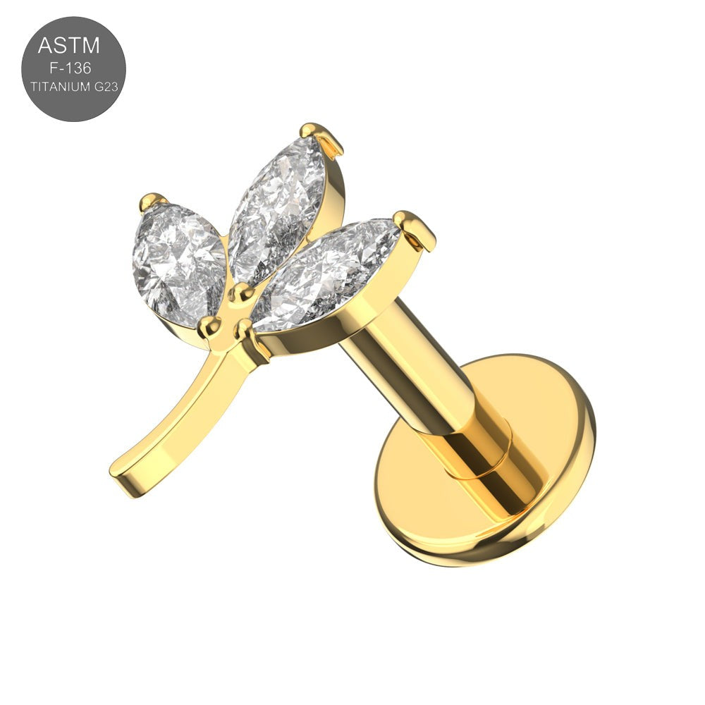 G23 Titanium Leaf CZ Top With Internal Thread Base Labret