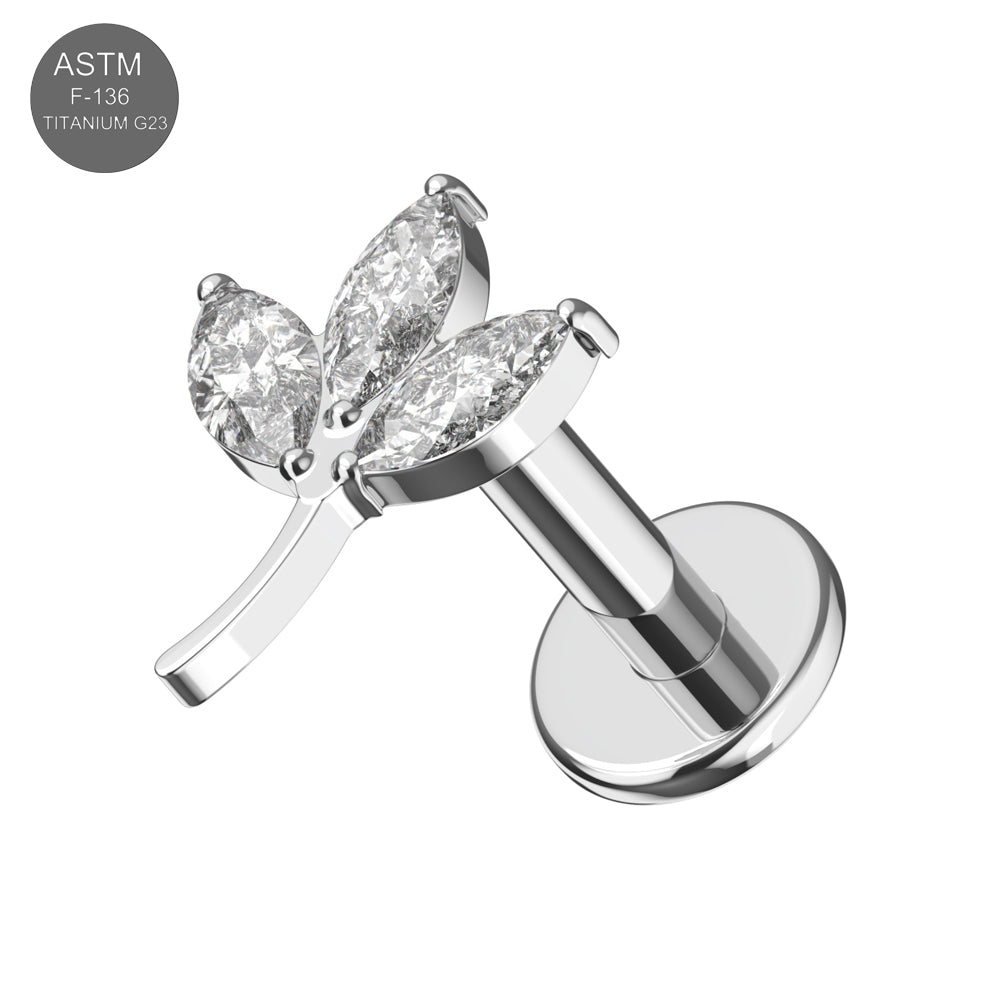 G23 Titanium Leaf CZ Top With Internal Thread Base Labret