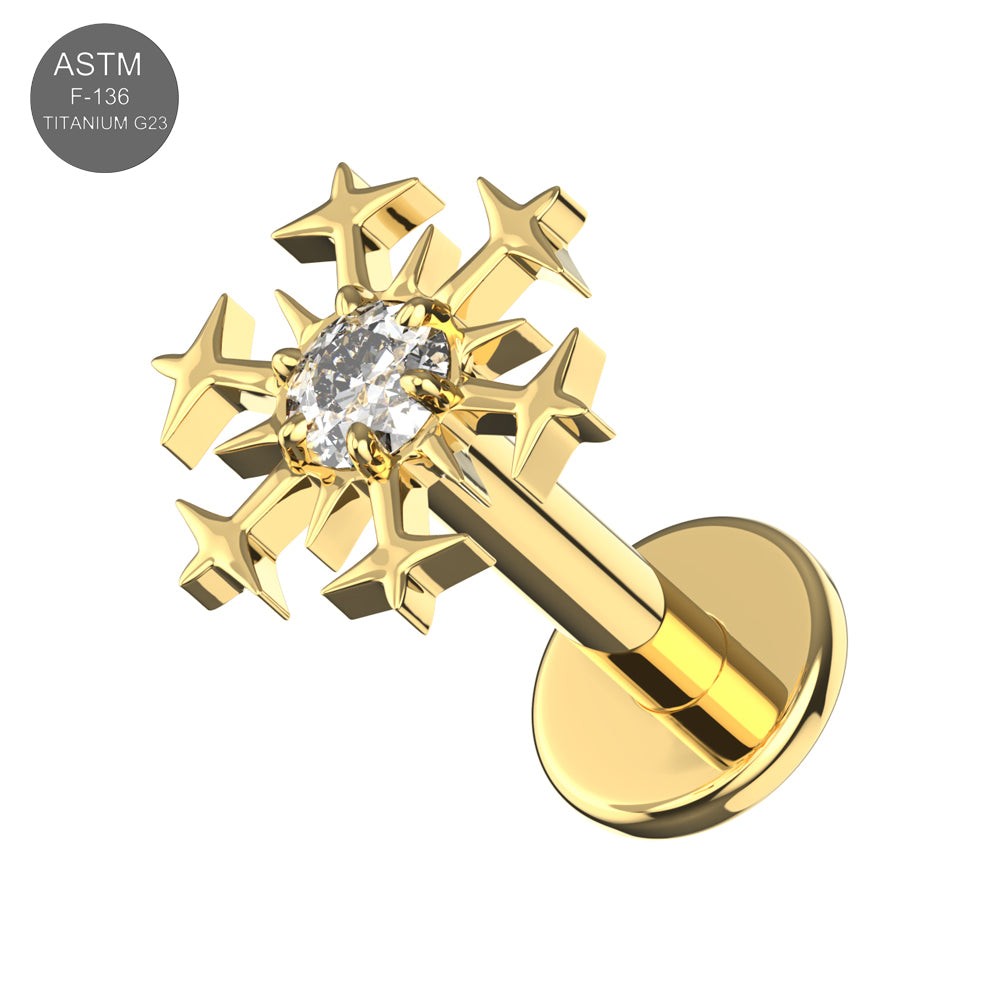 G23 Titanium Snowflake CZ Top With Internal Thread Base Labret