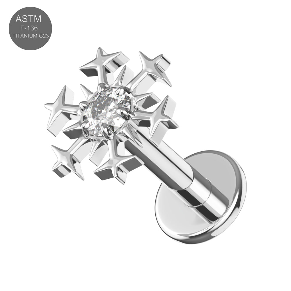 G23 Titanium Snowflake CZ Top With Internal Thread Base Labret