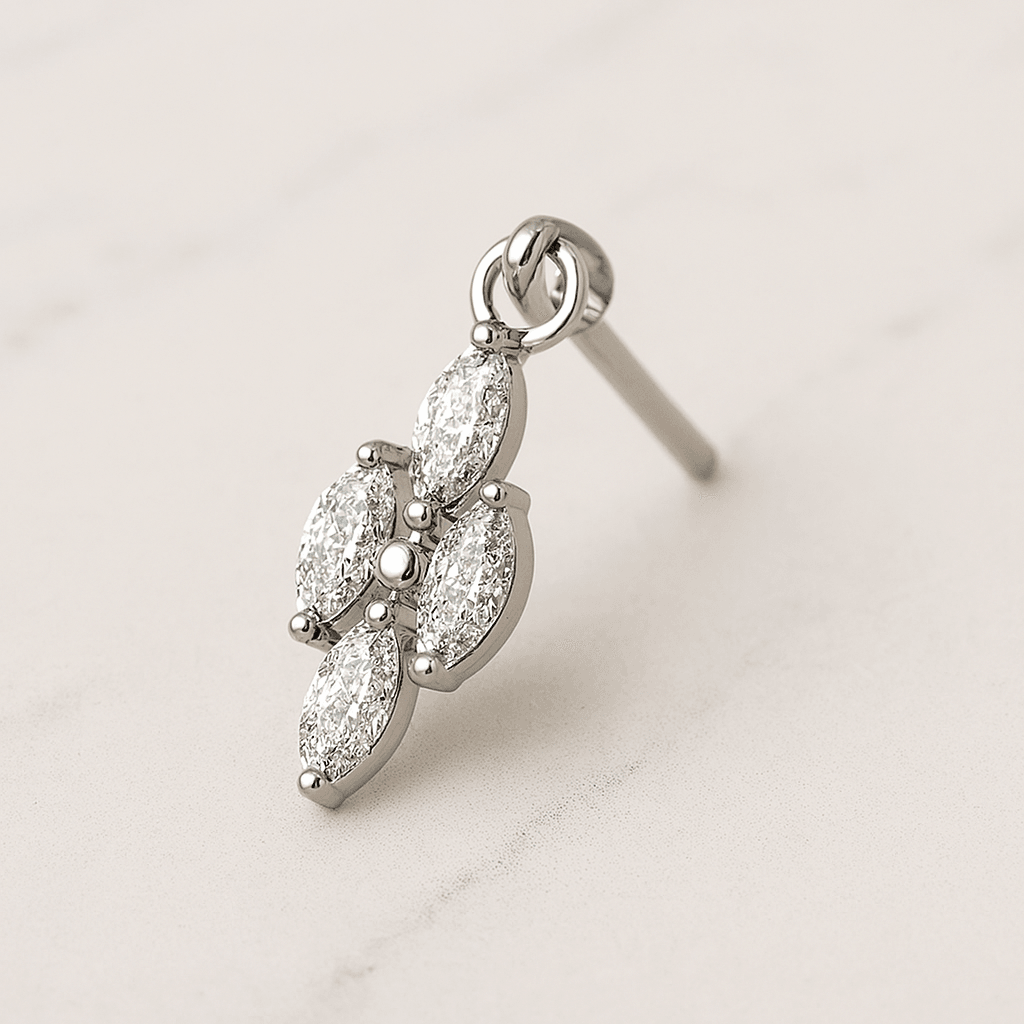 G23 Titanium 4 CZ Marquise Jewelled Hanging Threadless Pin Top