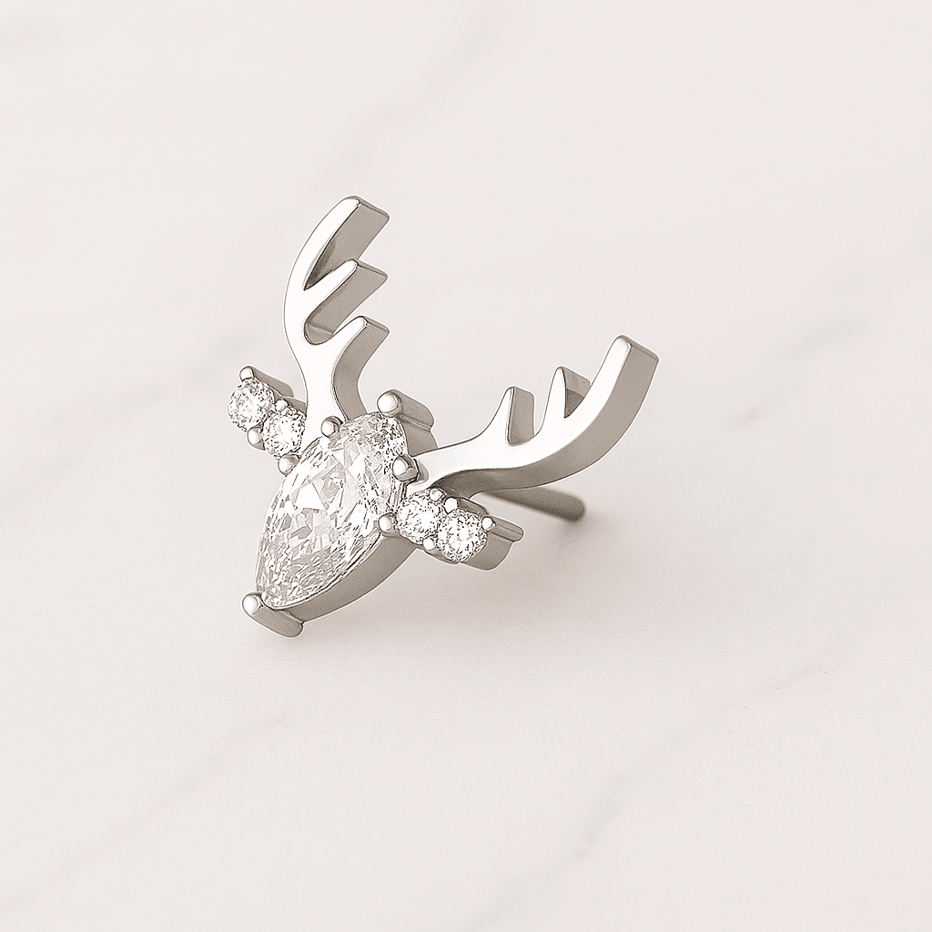 G23 Titanium Clear CZ Jewelled Deer Threadless Pin Top