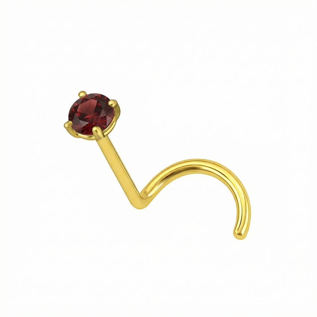 9K Gold Claw-Set Garnet Natural Stone Screw Nose Stud