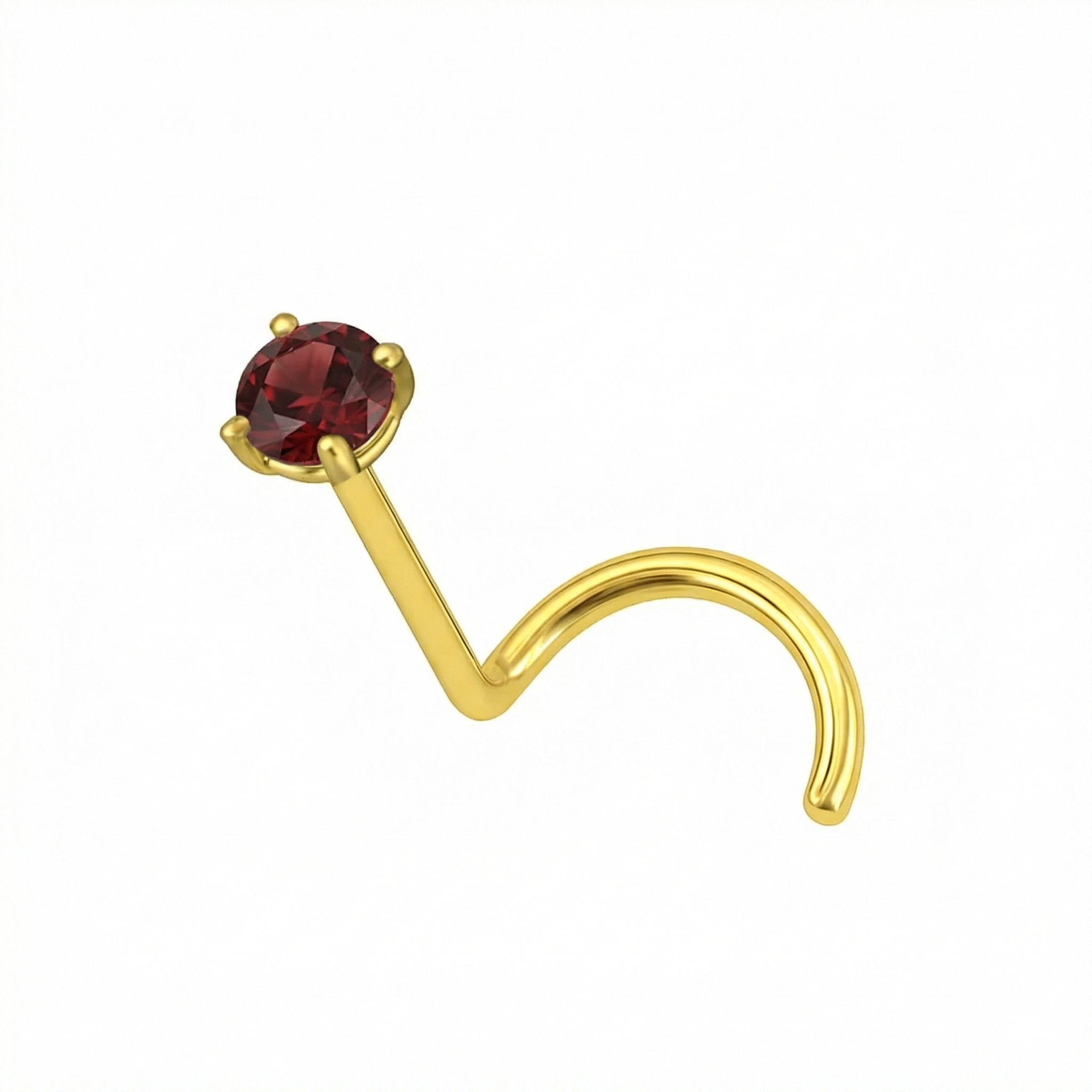 9K Gold Claw-Set Garnet Natural Stone Screw Nose Stud
