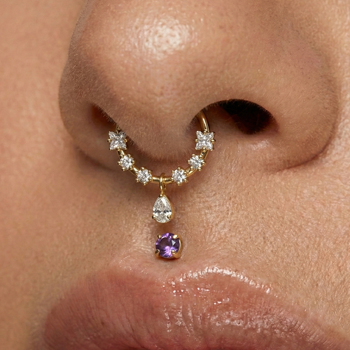 14K Gold Claw-Set Amethyst Natural Stone Internal Thread Flatback Stud