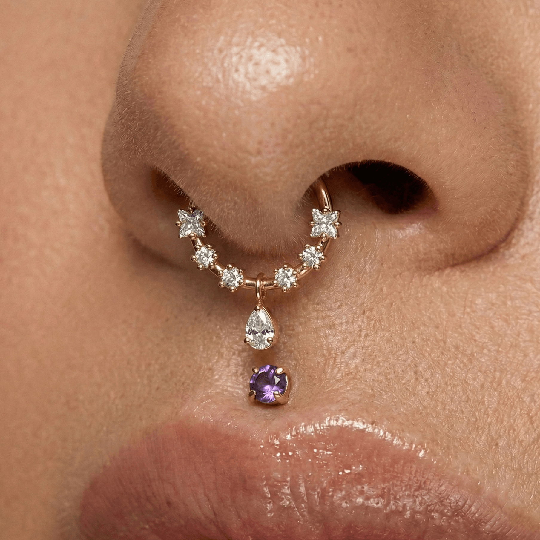 316L Surgical Steel CZ Jewelled and Pear Drop Dangle Hinged Segment Clicker