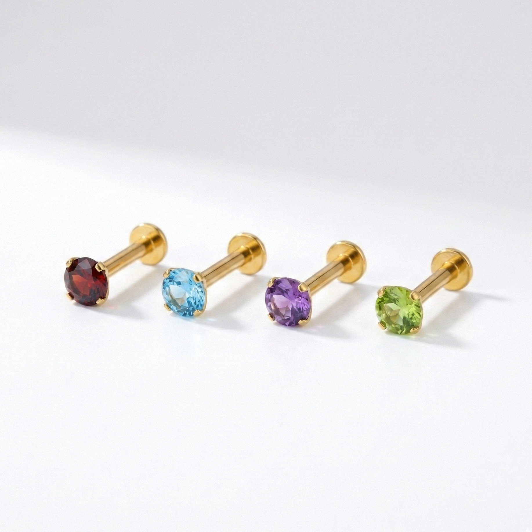 14K Gold Claw-Set Peridot Green Natural Stone Threadless Flatback Stud