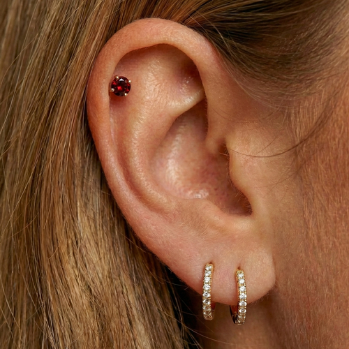 14K Gold Claw-Set Garnet Natural Stone Internal Thread Flatback Stud