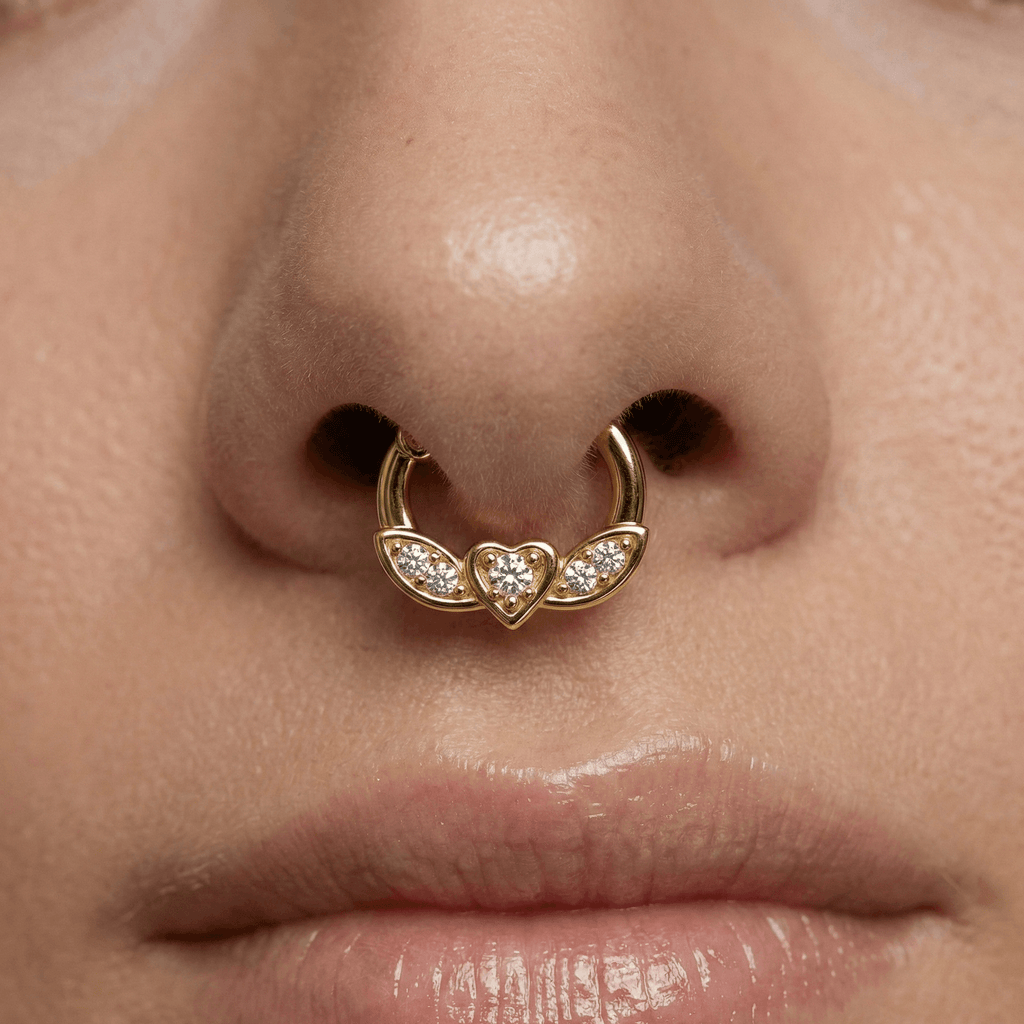 316L Surgical Steel PVD Micro Paved CZ Flying Heart Septum Clicker Ring