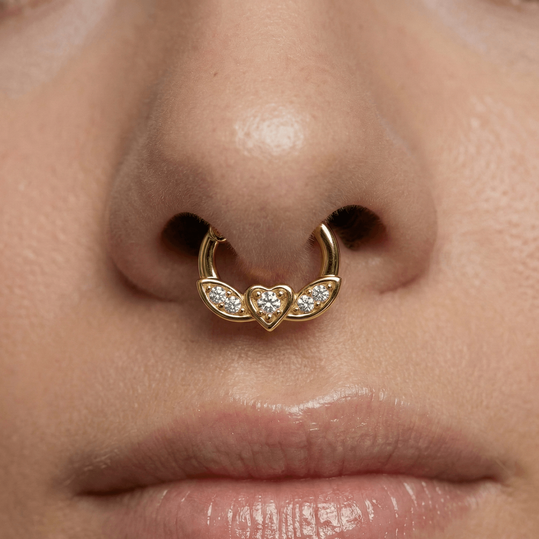 316L Surgical Steel PVD Micro Paved CZ Flying Heart Septum Clicker Ring