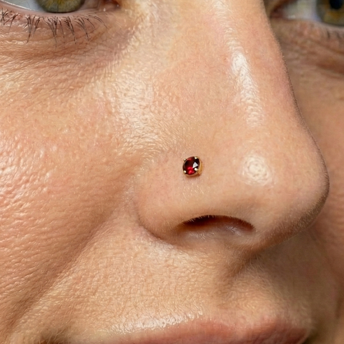 14K Gold Claw-Set Garnet Natural Stone Nose Screw Stud