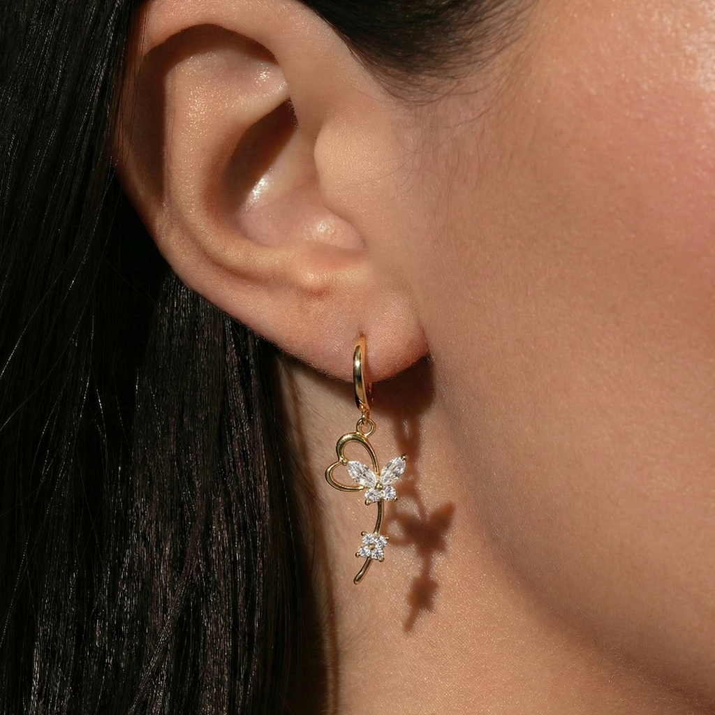 18K Gold Flutterheart Drop Earrings