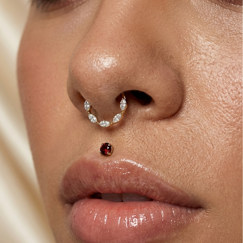 14K Gold Claw-Set Garnet Natural Stone Threadless Flatback Stud