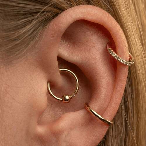 14K Gold Hinged Segment Clicker Ring with Plain Ball