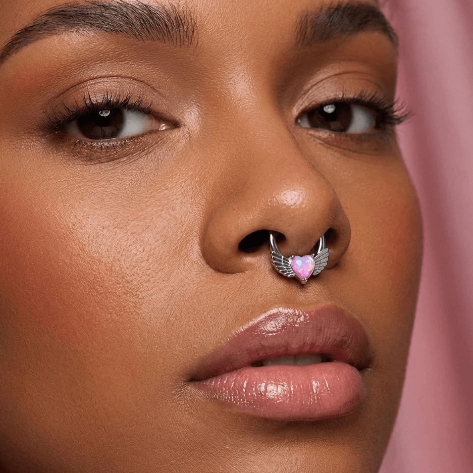 316L Surgical Steel Synthetic Fuchsia Opal Heart Septum Clicker Ring