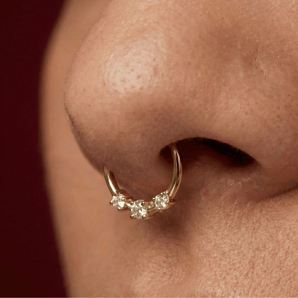 14K Gold Triple CZ Hinged Segment Clicker Ring