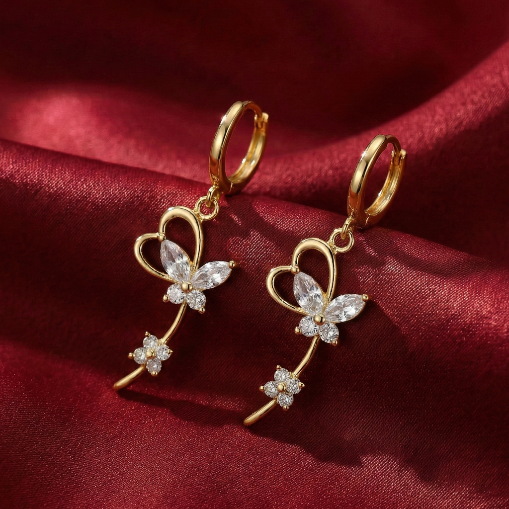 18K Gold Flutterheart Drop Earrings