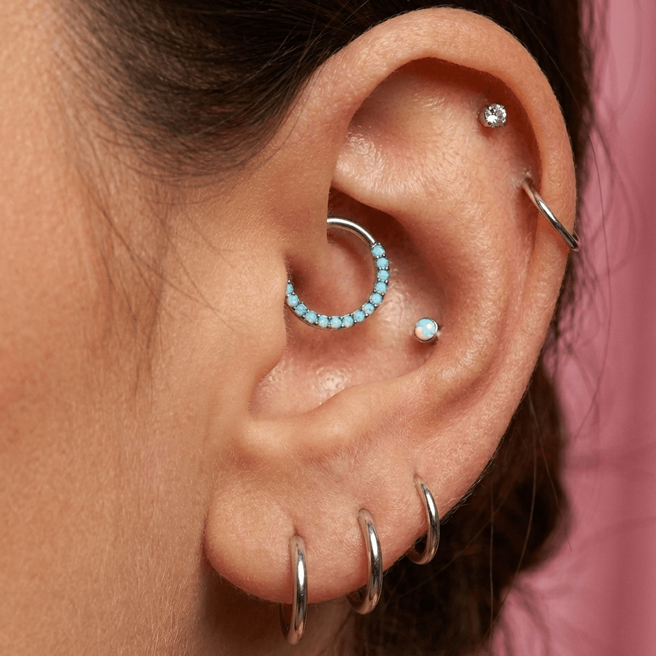 316L Surgical Steel Opal Studded Hinged Clicker Segment Ring