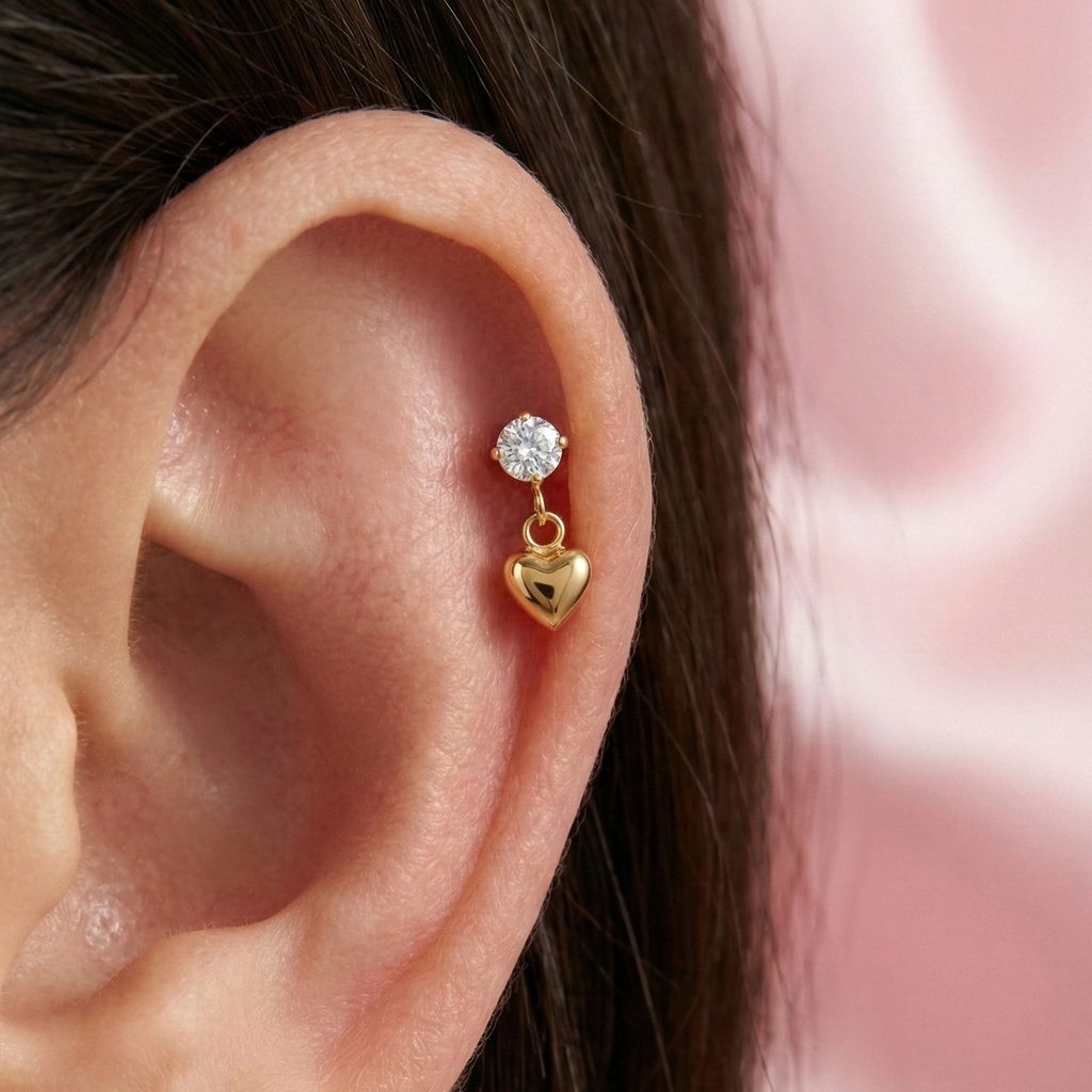 G23 Titanium Dangling Heart Charm with CZ Threadless Labret Accessory Top