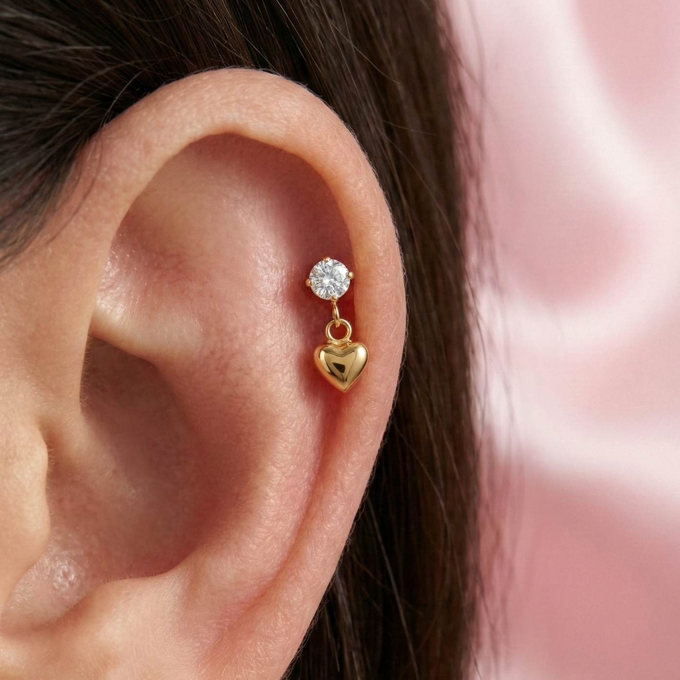 G23 Titanium Dangling Heart Charm with CZ Threadless Labret Accessory Top