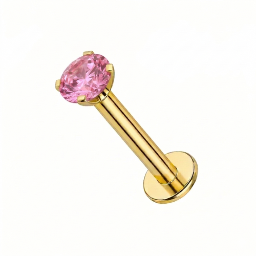 14K Gold Claw-Set Pink Lab Grown Diamond Internal Thread Flatback Stud