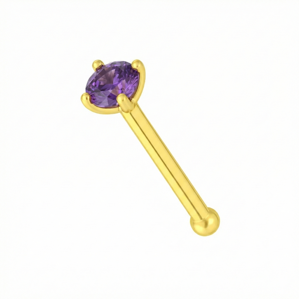 9K Gold Claw-Set Amethyst Natural Stone Nose Stud