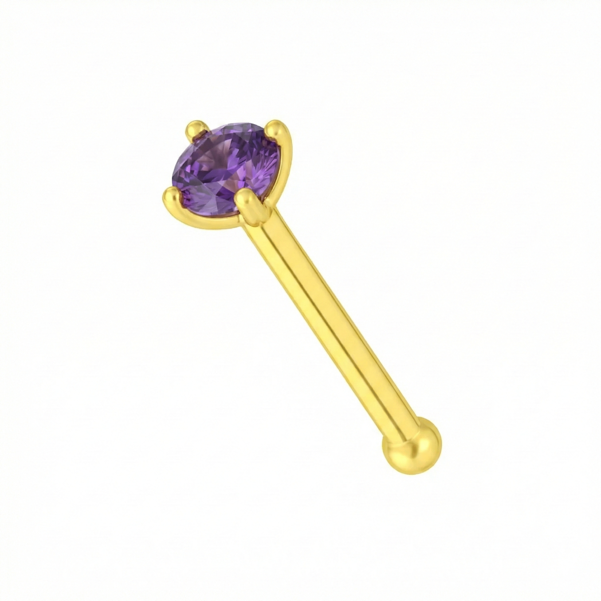 9K Gold Claw-Set Amethyst Natural Stone Nose Stud
