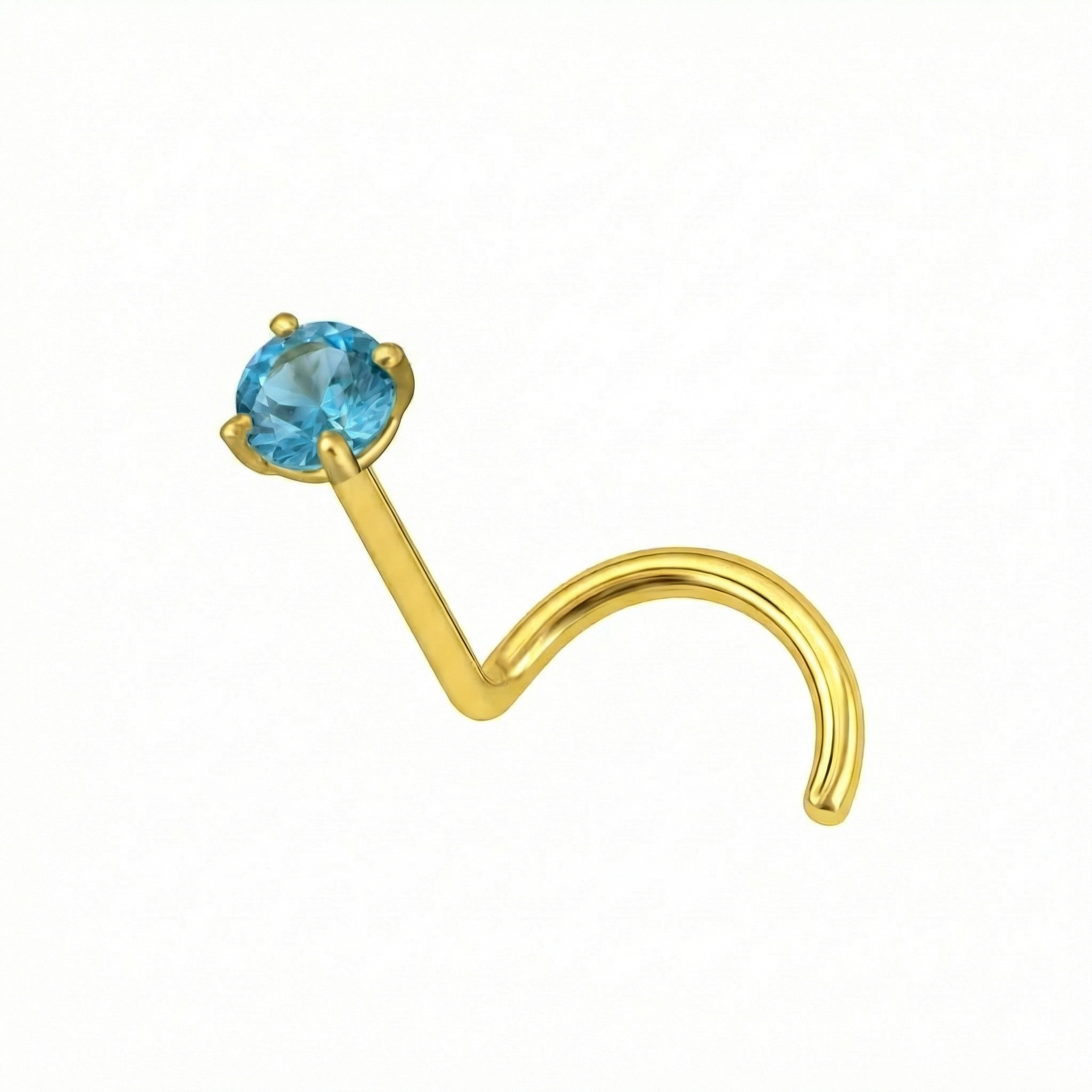14K Gold Claw-Set Blue Topaz Natural Stone Nose Screw Stud