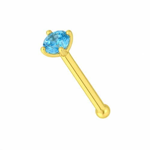 14K Gold Claw-Set Blue Topaz Natural Stone Nose Stud