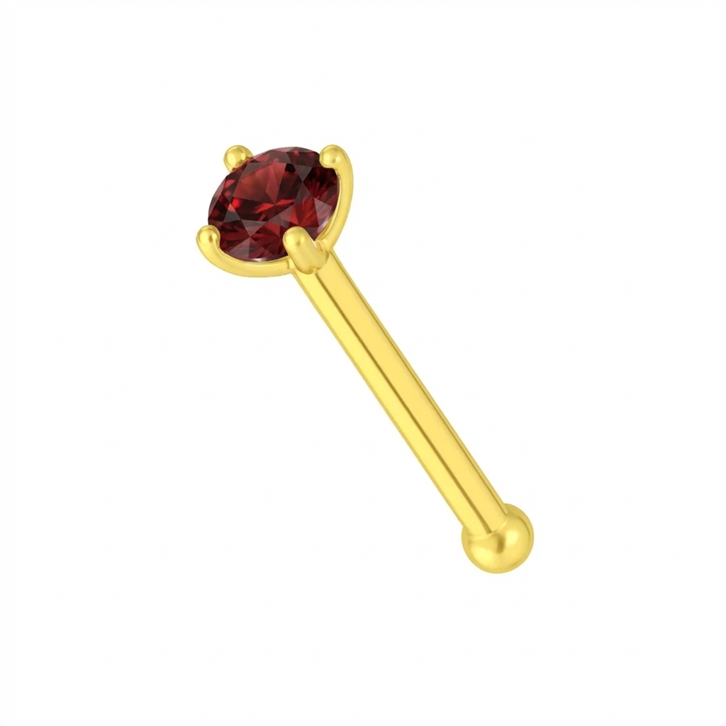 9K Gold Claw-Set Garnet Natural Stone Nose Stud