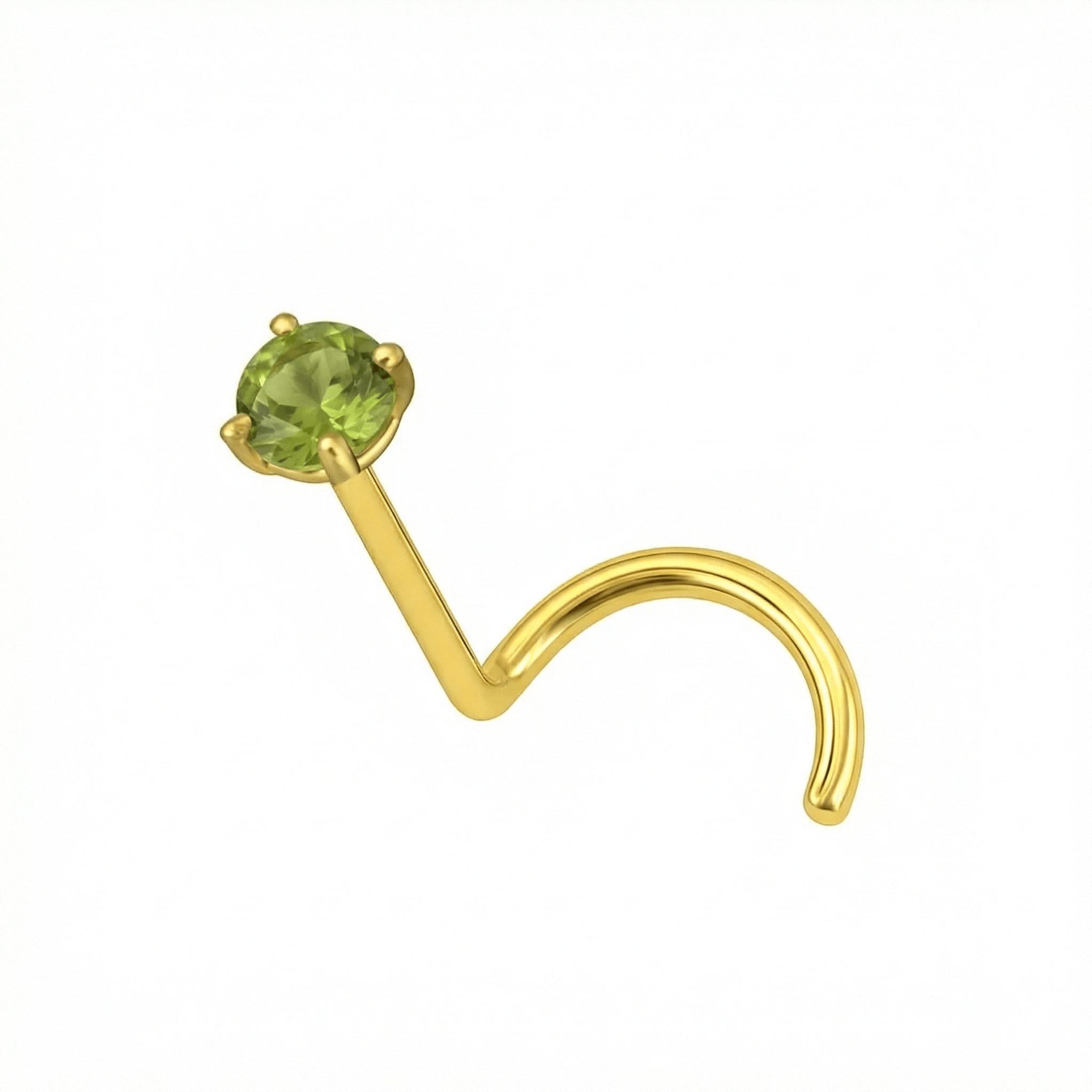 9K Gold Claw-Set Peridot Green Natural Stone Screw Nose Stud