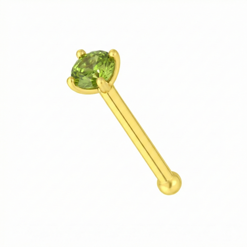 14K Gold Claw-Set Peridot Green Natural Stone Nose Stud